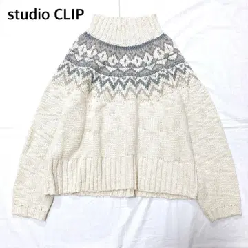 [ 새상품급 ] 스튜디오 클립 노르딕 무늬 니트 풀오버 하이넥