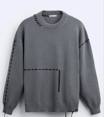 ZARA 탑 스티치 밴딩 디테일 스웨터 M 그레이