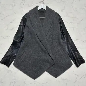 컨디션 최상 띠어리 캐시미어 혼방 가죽 절개 자켓 그레이 블랙 양가죽 S