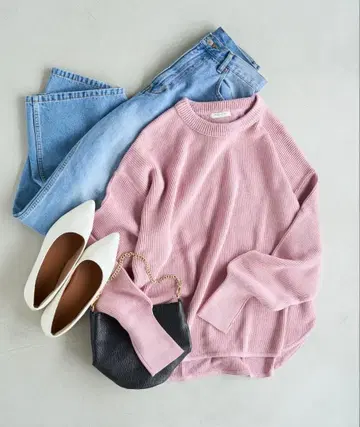 한정판 전개 편직 라운드 코튼 풀오버 니트 완판 더스티 핑크