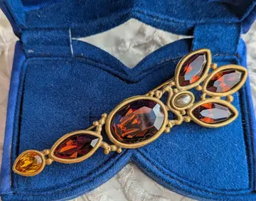 앰버 컬러 토파즈 컬러 유리 카보숑 브로치 영국 빈티지