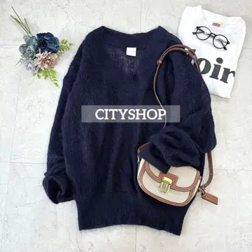 CITYSHOP 모헤어 혼방 V넥 니트 오버사이즈 네이비