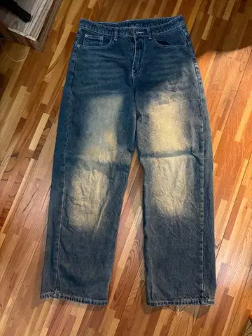 다크 블루 스트레이트 레그 데님 팬츠