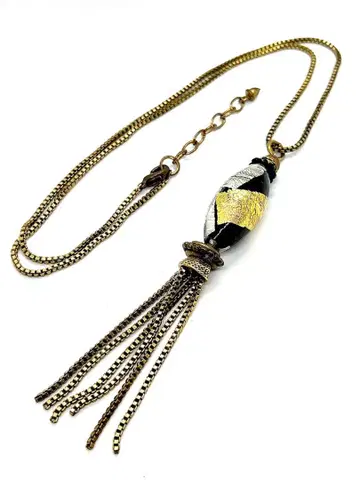 [ 이탈리아제 ] 베네치안 유리 펜던트 롱 목걸이 금 화이트 골드박