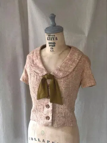 미국 60s 빈티지 린넨 네프 둥근 카라 블라우스 로카빌리 셔츠