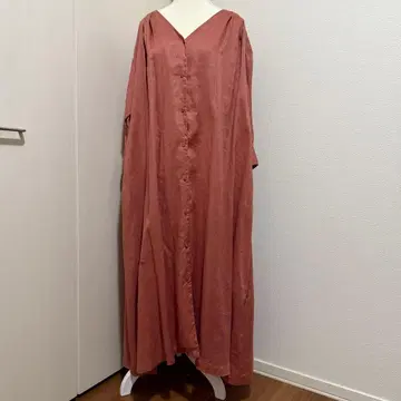 K.B.F+쿠스미 오렌지 린넨 셔츠 원피스 긴팔 A라인 루즈핏