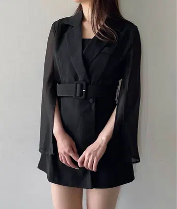 블랙 벨트 미니 원피스