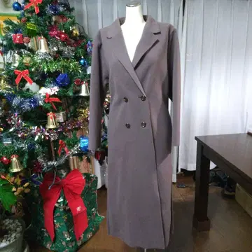 브라운 더블 브레스트 롱 코트