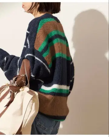 울 샤기 MIX 보더 풀오버