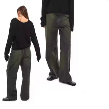 다크 그레이 와이드 레그 데님 하이웨스트