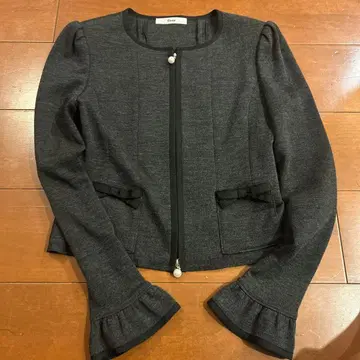 르네 rene 차콜 그레이 펄 리본 가디건