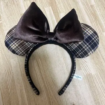 미니 마우스 귀 머리띠 체크 무늬