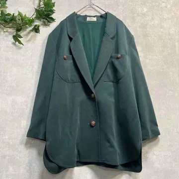 짙은 녹색 청록색 그린 계열 쇼와 레트로 테일러드 자켓 구제 의류