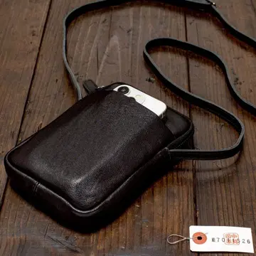 스마트폰 숄더백 천연 가죽 남성용 미니백 숄더백 블랙