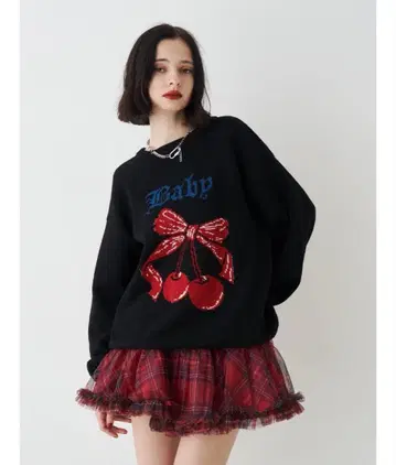 jouetie 자카드 체리 루즈 니트 블랙