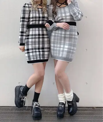 [ abc une face ] 자카드 백리본 원피스 블랙