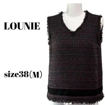 [ LOUNIE ] 트위드 슬리브리스 상의 베스트 프린지 38(M)
