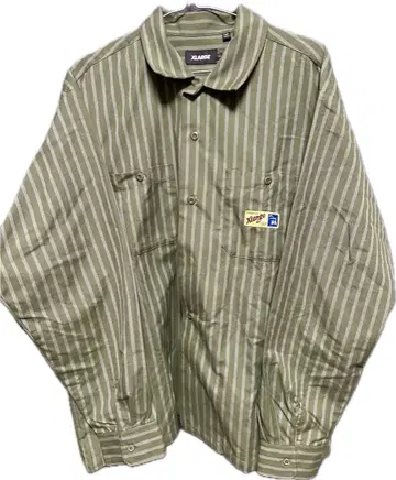 XLARGE 올리브 그린 스트라이프 셔츠