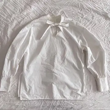 클라네 긴팔 블라우스 풀오버 상의 리본 면 화이트 1