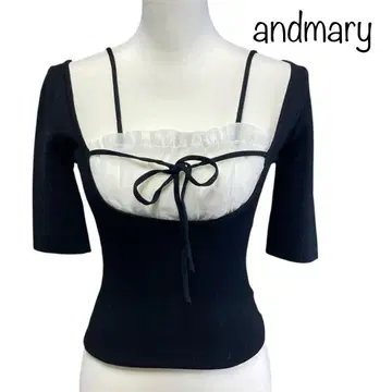 andmary mew 프릴 탑 블랙 리본 프리 사이즈