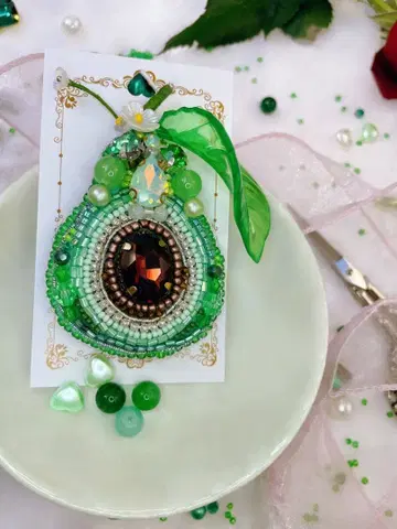 자수 비즈 브로치 5 아보카도