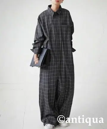 다크 그레이 체크 무늬 오버롤