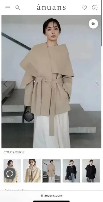 아뉴앙스 리버 울 미들 머플러 코트 새상품 베이지 노카라 코트