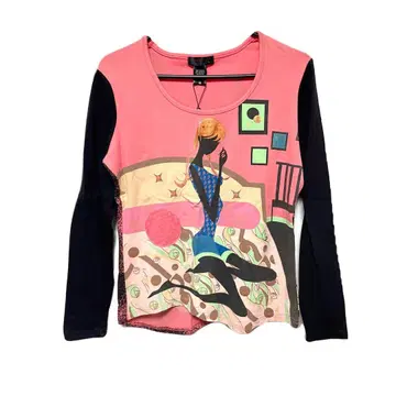 y2k 헤이세이 갸루 custo barcelona 핑크 인물 패턴 티셔츠