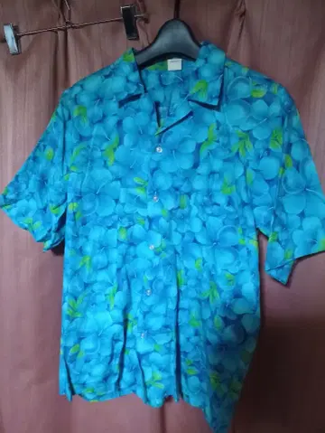 재팬 빈티지 알로하 셔츠 청록색 꽃무늬 일본제