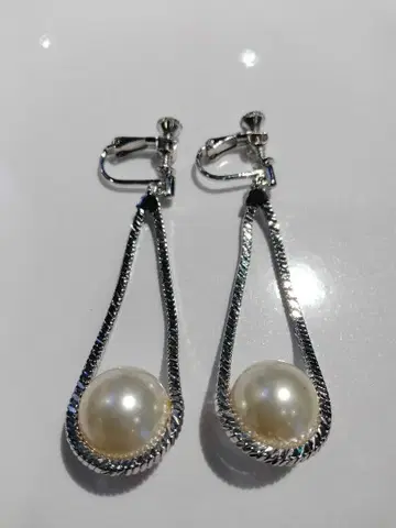 그로스 실버 후프 펄 귀찌