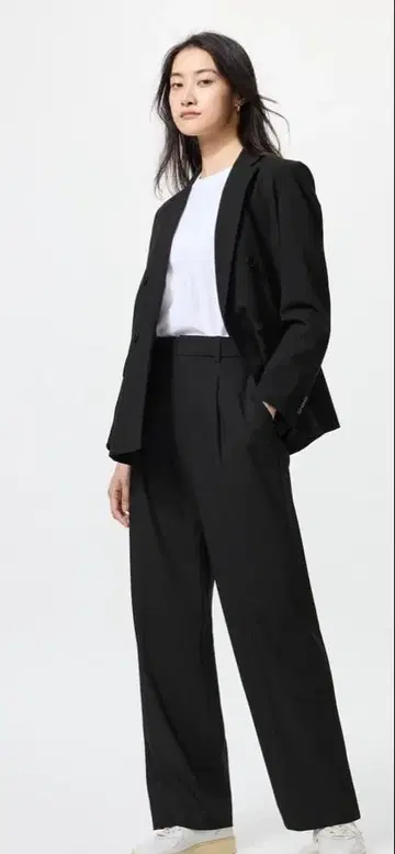 유니클로 턱 와이드 팬츠 긴 길이