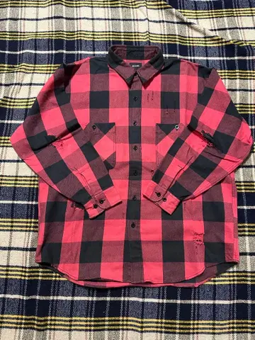 BEAMS 빨검 체크 플란넬 셔츠 S