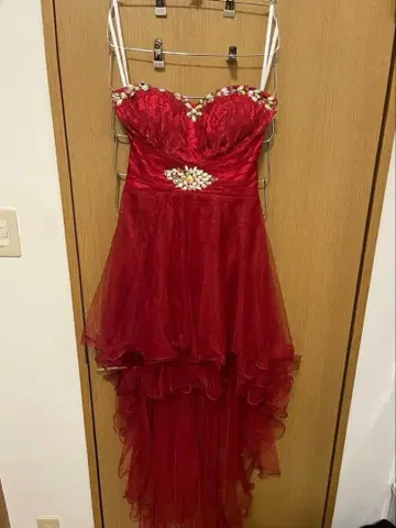 RYURYU 하이로 프릴 드레스 레드