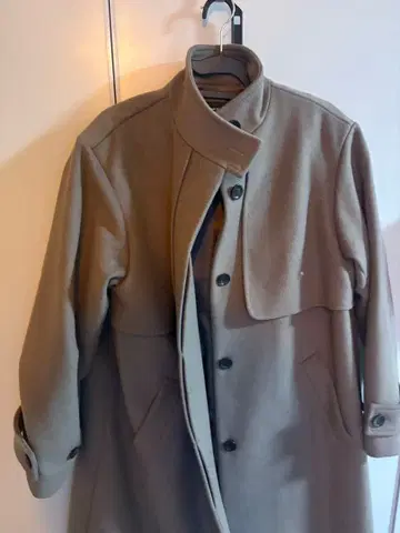 베이지 울 혼방 피 코트 롱 코트