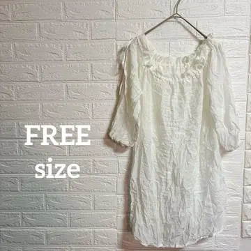 해외 구제 의류 [ FREE ] 오부 소매 블라우스 화이트 튜닉