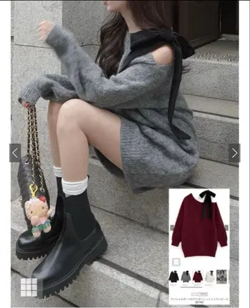 그레일 grl 원숄더 벨로아 리본 니트 미니 원피스[dr796]