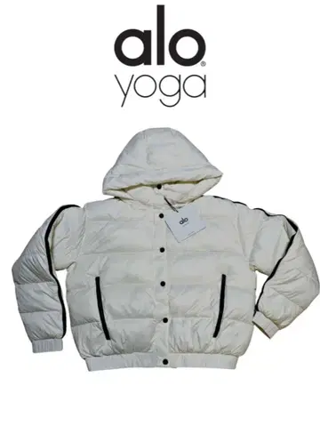 alo yoga 후드 부착 다운 자켓 화이트