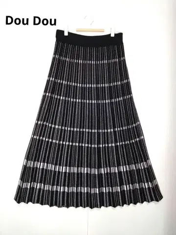 Dou Dou 니트 플리츠 스커트 블랙과 화이트 체크