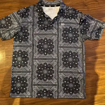 NEW ERA 반다나 패턴 피케 셔츠 XL 네이비 페이즐리 무늬