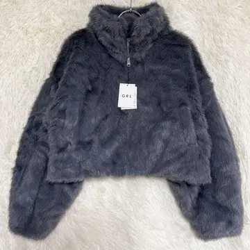 택 포함 새상품 GRL 그레일 인조 모피 블루종 F 그레이 숏 기장