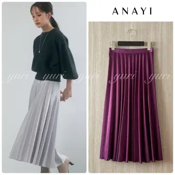 [ 921 ] 아나이 새틴 플레어 플리츠 스커트 보라색 34