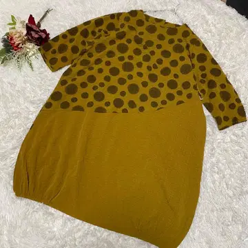 도트 무늬 오부 소매 튜닉 머스타드(F)