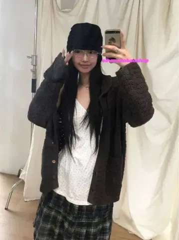 coyseio 브라운 시스루 니트 가디건