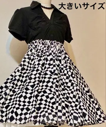 50s 롤러 서큘러 스커트 올디스 로큰롤 체크 패턴