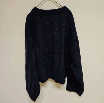 다크 블루 리브 오버 사이즈 스웨터