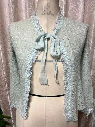 빈티지 가디건 민트 그린 레이스 뜨기