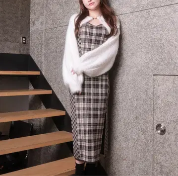 10 새상품 립서비스 정가 14190엔 페더 체크 앙상블 롱 원피스