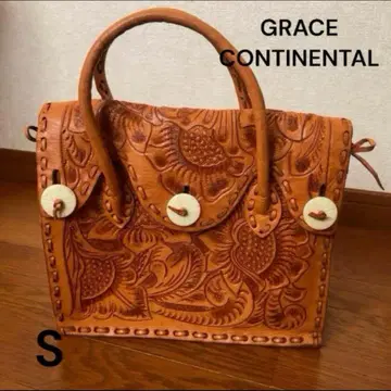[새상품급] 그레이스 콘티넨탈 천연 가죽 카빙 백 S 브라운