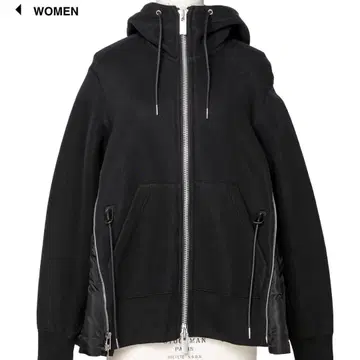 sacai 블랙 집업 후드티 나일론 스펀지 사카이