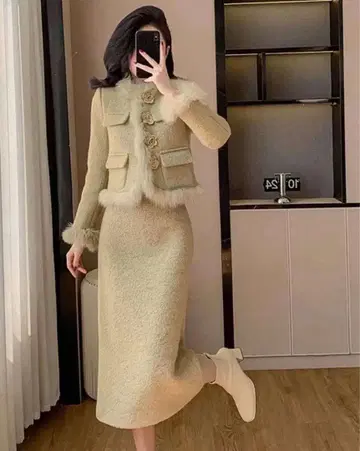 퍼 포함 니트 셋업